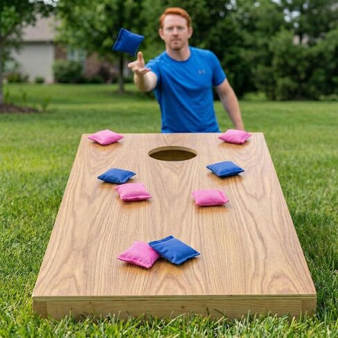 8pcs Cornhole Bean Bags for Tossing, Mini Canvas Cornhole Bean Bags, 2 Styles Small Corn Hole Supplies for Party Toss Game Outdoor Activities- Blue & Pink in Saudi Arabia
