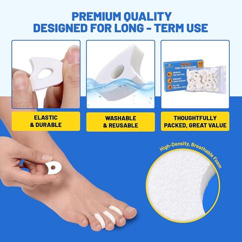 40PCS Premium Foam Toe Separators & Toe Cushions, Soft Foam Toe Spacers for Overlapping Toes, Individual Toe Separators, Between Toes Cushion Pads for Women and Men, Toe Dividers, Foot Care in Saudi Arabia