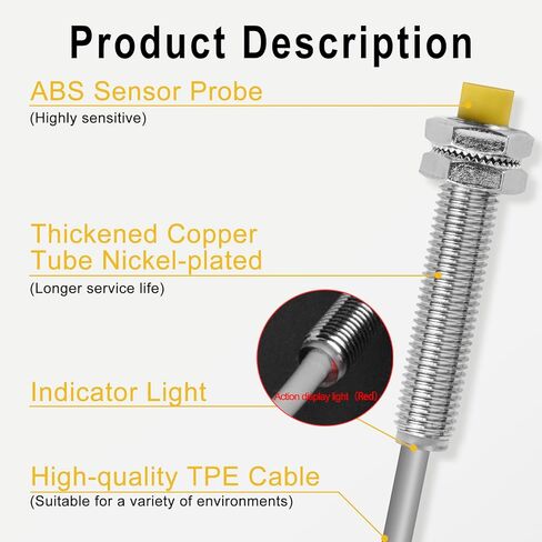 مفتاح مستشعر القرب الحثي 4 مم من Heschen، HS-M8-Ni4-AN6، غير مضمن، نوع أسطواني، DC10-30V 200mA، NPN NO (مفتوح عادة)، 3 أسلاك، CE، أصفر in Saudi Arabia