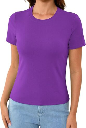 Abardsion Cotton Basic Tees for Women Spring Outfits Tops 2026 Short Sleeve Crewneck Slim Fit T Shirts in Saudi Arabia