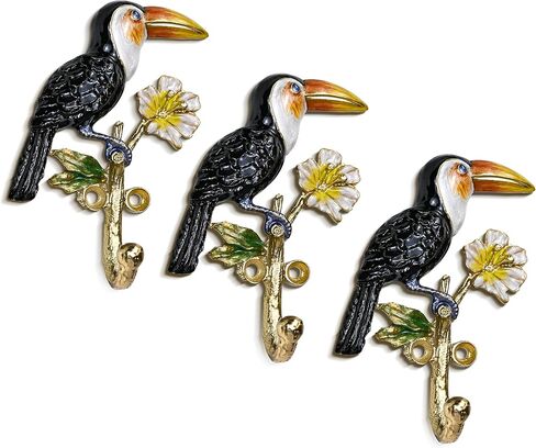 Decorative Metal Hanging Hooks, 3-Pack – Toucan, Peacock, Butterfly and Blossom Design | Wall Hooks for Indoors & Outdoors (Peacock Blue) in Kuwait