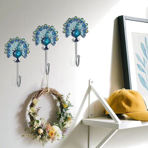 Decorative Metal Hanging Hooks, 3-Pack – Toucan, Peacock, Butterfly and Blossom Design | Wall Hooks for Indoors & Outdoors (Peacock Blue) in Kuwait