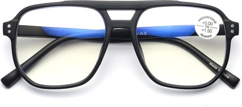 Square Large Progressive Anti-Blue Reading Glasses – No Line, No Bubble – Zero Power on Top Reader CR17 in Saudi Arabia