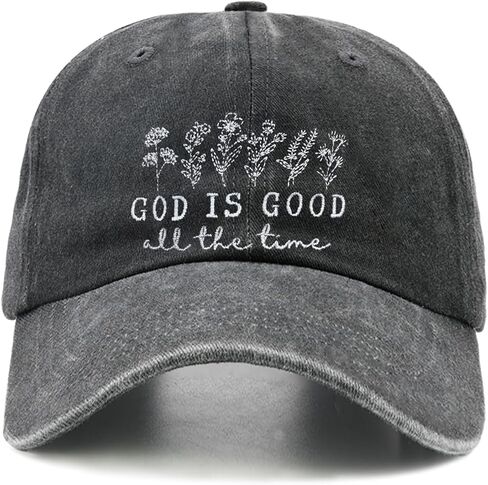 قبعات God is Good Christian Jesus للنساء قبعة دينية مطرزة قابلة للتعديل، قبعات بيسبول مغسولة باللون الأسود in Kuwait