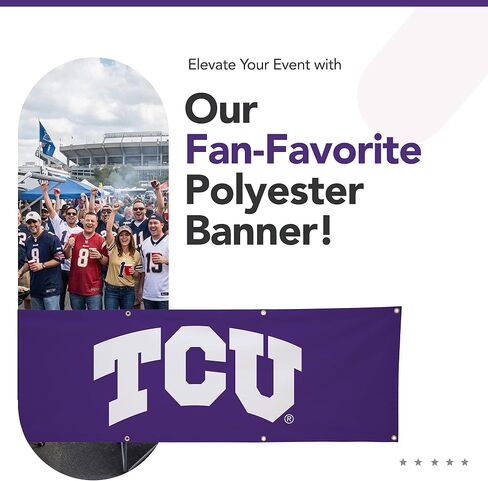 لافتة بوليستر مطبوعة من TCU Horned Frogs College Sports - مرخصة من الرابطة الوطنية لرياضة الجامعات (NCAA) - زينة التخرج المعلقة - لافتة مدرسية (أرجواني، أبيض) (2 × 6 بوصات) in Saudi Arabia