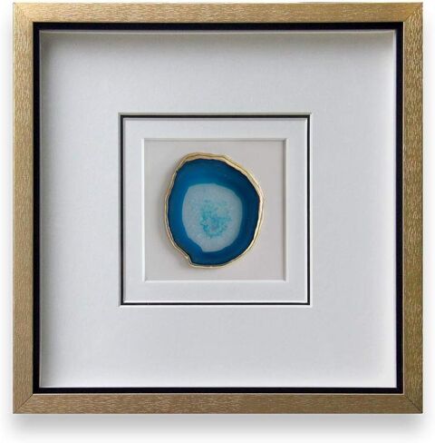 ARTECORS Modern 13x34 inch Trio Blue Agate Framed Wall Art 4 inch Golden Plated Geode Stone Artwork for Living Room Bedroom Home Décor in Saudi Arabia