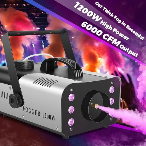 1200W Fog Machine Indoor Outdoor with LED Lights, 14 Colors & 4 Auto Modes, Smoke Machine Fog 6000CFM with Wireless Remote Control, Perfect for Wedding, Party, Stage, Halloween (Silver) in Saudi Arabia