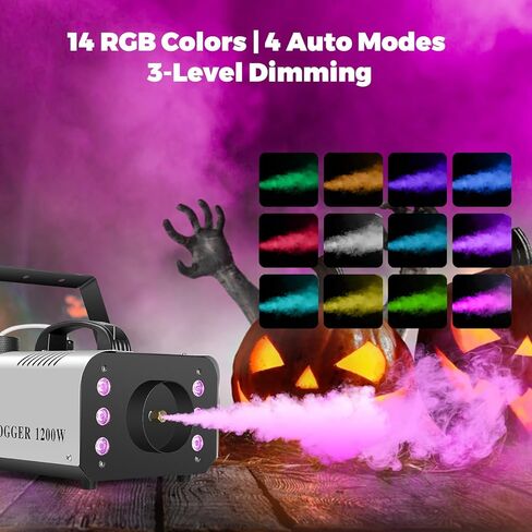 1200W Fog Machine Indoor Outdoor with LED Lights, 14 Colors & 4 Auto Modes, Smoke Machine Fog 6000CFM with Wireless Remote Control, Perfect for Wedding, Party, Stage, Halloween (Silver) in Saudi Arabia