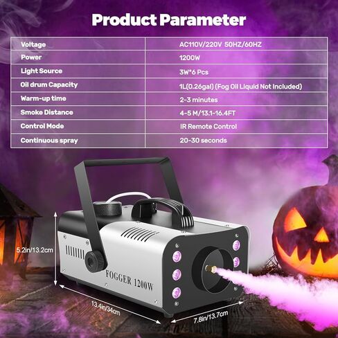 1200W Fog Machine Indoor Outdoor with LED Lights, 14 Colors & 4 Auto Modes, Smoke Machine Fog 6000CFM with Wireless Remote Control, Perfect for Wedding, Party, Stage, Halloween (Silver) in Saudi Arabia