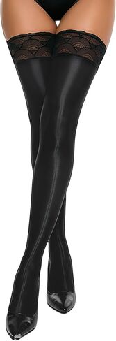 FEOYA Women's Opaque Oil Shiny Lace Top Thigh High Stocking Glossy Pantyhose Silk Tights Sockings for Party Club in Saudi Arabia