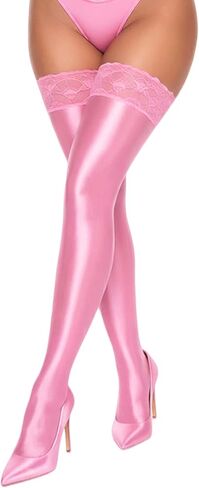 FEOYA Women's Opaque Oil Shiny Lace Top Thigh High Stocking Glossy Pantyhose Silk Tights Sockings for Party Club in Saudi Arabia
