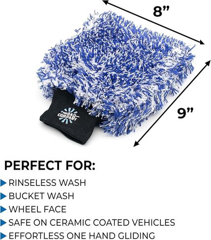 The Rag Company - قفازات الغسيل الفائقة Cyclone - 70/30 مزيج من الألياف الدقيقة الكورية، بطانة إسفنجية، خالية من الخدوش، خالية من الوبر، رائعة للغسيل بدون شطف، 8 بوصة × 9 بوصة، أزرق + أسود (عبوتان) in Kuwait