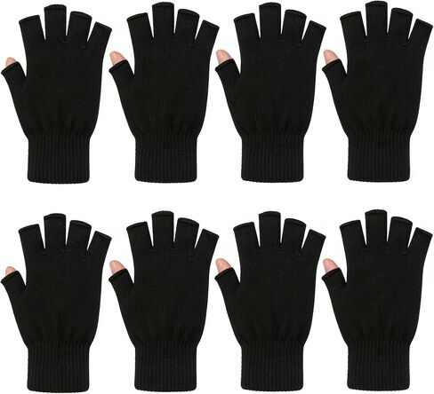 monochef Fingerless Gloves Half Finger Winter Warm Knit Thermal Working Running Biking Driving Typing Men Women Black in Saudi Arabia