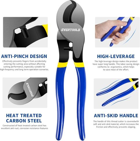 10-Inch Heavy Duty Cable Cutter, High Leverage Wire Cutter for Battery Cable, Aluminum, Copper, and Communication Cable, Clean Cut Tool for Electrical, Telecom and Wiring Work in Kuwait