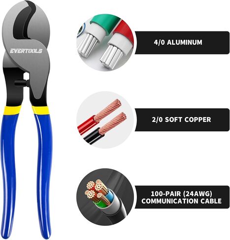 10-Inch Heavy Duty Cable Cutter, High Leverage Wire Cutter for Battery Cable, Aluminum, Copper, and Communication Cable, Clean Cut Tool for Electrical, Telecom and Wiring Work in Kuwait