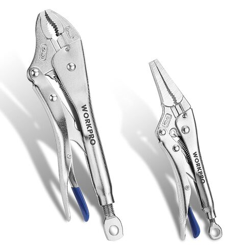WORKPRO 5-Piece Locking Pliers Set, 5"/7"/10" Curved Jaw & 6.5"/9.5" Long Nose, CR-MO Steel Construction with Perforated Screw, Multipurpose Clamping Tool Kit for Automotive, Welding, and Home DIY in Saudi Arabia