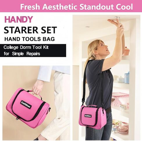 Pink Tool Set,Tool Bag for Women with Shoulder Strap,Basic Tool Kit,21Pcs,Tool Pouch with Zipper,Portable Tool Bag with Tools for Home|Dorm|Office|DIY|Desk|Apartment in Kuwait