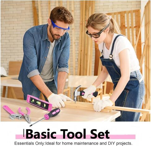 Pink Tool Set,Tool Bag for Women with Shoulder Strap,Basic Tool Kit,21Pcs,Tool Pouch with Zipper,Portable Tool Bag with Tools for Home|Dorm|Office|DIY|Desk|Apartment in Kuwait