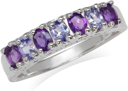 Silvershake Genuine Tanzanite and African Amethyst White Gold Plated 925 Sterling Silver Journey Ring Size 10 in Saudi Arabia