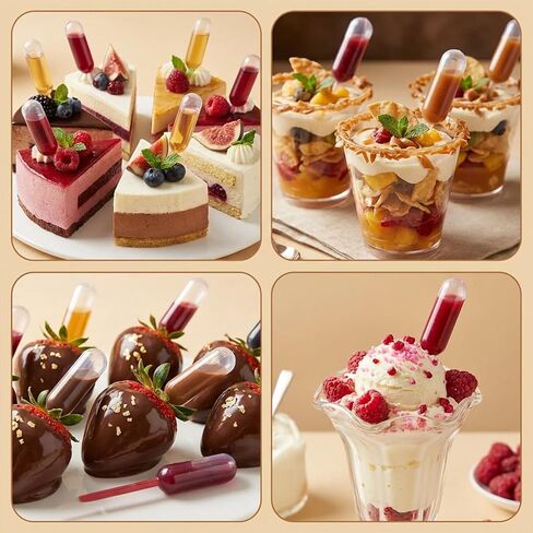 100 Pcs Cupcake Pipettes Dessert Strawberry Infuser Tubes Baking Shot Injector Infused Shots Tubes Kitchen Small Disposable Clear Dropper Mini for Liquor Alcohol Chocolate Ice Cream in Kuwait