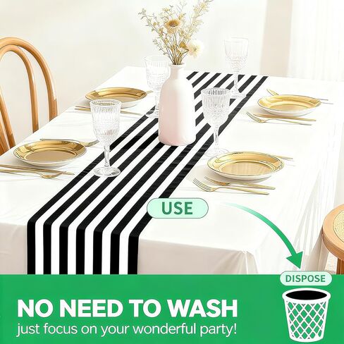 12 Pcs Plastic Stripes Table Runner 14 x 108 Inch Disposable Black and White Striped Table Runner for Two Fast Car Theme Birthday Baby Shower Party Supplies (Black and White Stripes) in Saudi Arabia