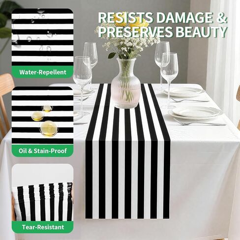 12 Pcs Plastic Stripes Table Runner 14 x 108 Inch Disposable Black and White Striped Table Runner for Two Fast Car Theme Birthday Baby Shower Party Supplies (Black and White Stripes) in Saudi Arabia