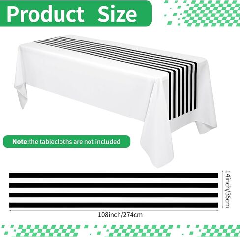 12 Pcs Plastic Stripes Table Runner 14 x 108 Inch Disposable Black and White Striped Table Runner for Two Fast Car Theme Birthday Baby Shower Party Supplies (Black and White Stripes) in Saudi Arabia