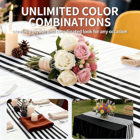12 Pcs Plastic Stripes Table Runner 14 x 108 Inch Disposable Black and White Striped Table Runner for Two Fast Car Theme Birthday Baby Shower Party Supplies (Black and White Stripes) in Saudi Arabia