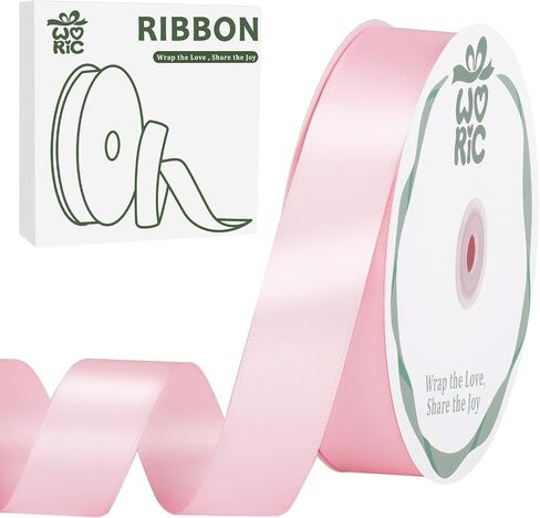Double Faced Light Pink Ribbon 1 inch 60 Yards Baby Pink Satin Ribbon for Crafts Gift Wrapping Hair Bows Wedding Invitation Party Valentine's Day Decorations in Saudi Arabia