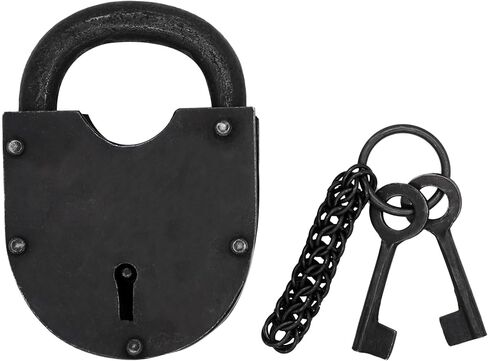 Lord of Battles Iron Padlock Vintage Padlock with Keys and Chainmail Keychain – Medieval Dungeon Lock Heavy Duty Locks for Gates, Doors and Old Trunk (Treasurer Iron Padlock) in Saudi Arabia