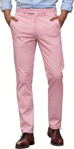 HBDesign Mens Slim Fit Flat Front Straight Iron Free Trousers Dark Pink in Saudi Arabia