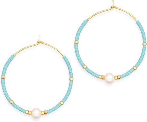 Seed Beaded Pearl Gold Hoop Earrings for Women, Boho Handmade Statement Colorful Beads Circle Earing Summer Beach Jewelry Gift. in Saudi Arabia