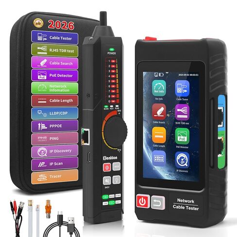 جهاز اختبار كابر شبكة RJ45 متعدد الوظائف، جهاز تتبع كابل اختبار كابل UTP كامل الميزات، شاشة لمس IPS مقاس 4 بوصات تدعم TDR، DMM، OPM، POE++، مقياس المستوى، اختبار شبكة Ethenet، RJ45 TDR، الطول، FTP(LT-600T) in Kuwait
