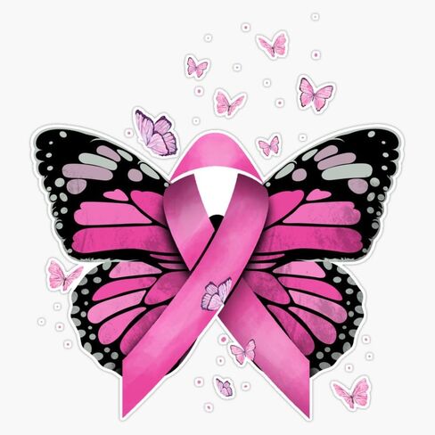 Pink Butterfly Breast Cancer Awareness Month Bumper Sticker Vinyl Decal 5" in Saudi Arabia