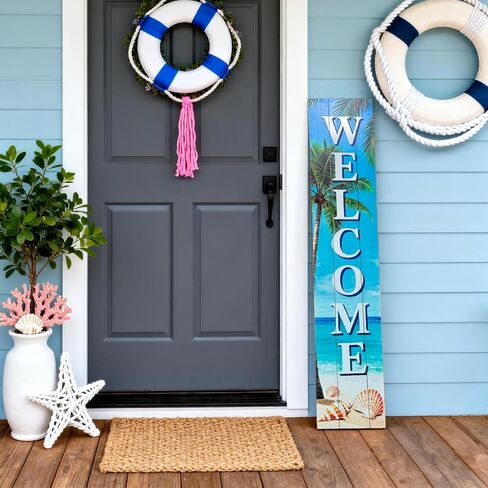 Vertical Wood Welcome Sign for Front Porch Vertical Decorative Sign Front Door Outdoor Indoor Welcome Sign 47.2x7.8 Inch Welcome Flower Outdoor Decor for Spring Front Porch Decorations in Saudi Arabia