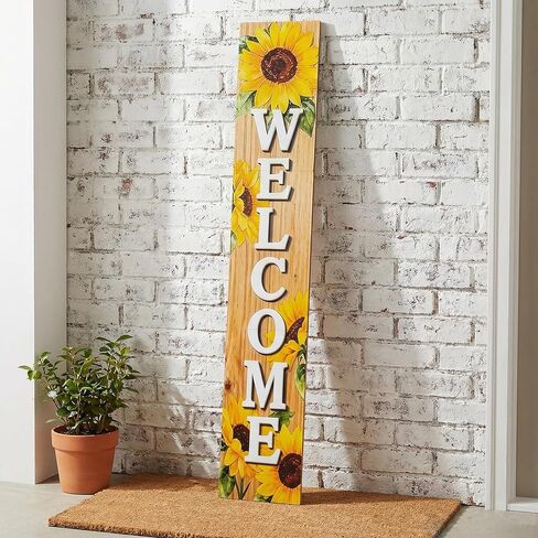 Vertical Wood Welcome Sign for Front Porch Vertical Decorative Sign Front Door Outdoor Indoor Welcome Sign 47.2x7.8 Inch Welcome Flower Outdoor Decor for Spring Front Porch Decorations in Saudi Arabia