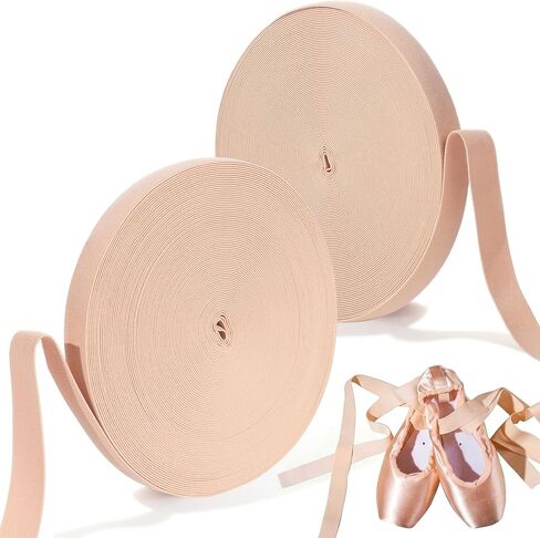 54.7 Yards(50m) Ballet Pointe Shoe Stretch Ribbon-2Roll 7/8" Wide Elastic Ribbon for Pointe Shoes Soft Stretch Minimalist Sewing Roll One Size for Women Girl Ballet Dance Accessories (Nude) in Saudi Arabia