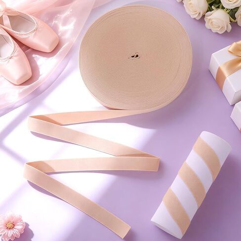 54.7 Yards(50m) Ballet Pointe Shoe Stretch Ribbon-2Roll 7/8" Wide Elastic Ribbon for Pointe Shoes Soft Stretch Minimalist Sewing Roll One Size for Women Girl Ballet Dance Accessories (Nude) in Saudi Arabia