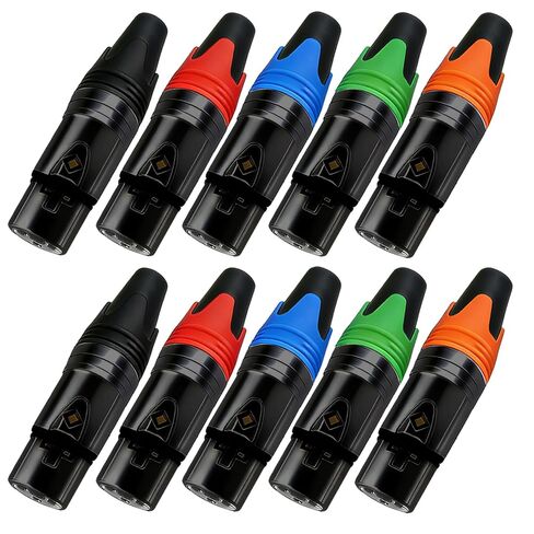 موصل RIVIERA Geisler XLR ذو 3 دبابيس مع اتصالات نحاسية مطلية بالذهب وغطاء معدني من النيكل الفضي الناعم مع حلقة مطاطية متعددة الألوان (مبيت فضي بعلامة سوداء) 10 عبوات in Kuwait