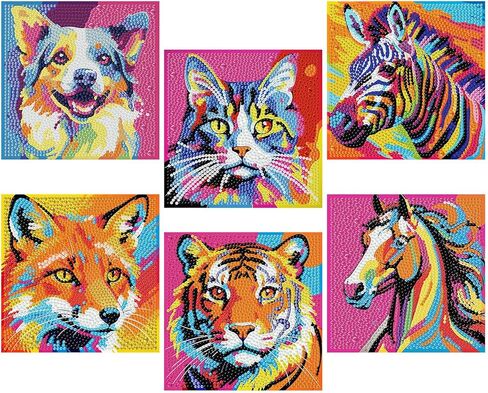 ajepon 6 Pack Animal Diamond Art Kits for Kids, Cute Animals Diamond Art for Kids Ages 8-12, Cat Dog Turtle Sloth Giraffe Owl Diamond Painting Kits for Kid for Gift Home Wall Decor (6x6inch) in Saudi Arabia