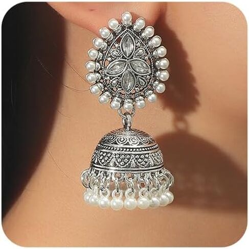 Jhumka Indian Pearl Beaded Earrings Bohemian Crystal Chandelier Earrings Perfect for Ethnic Occasions Women in Saudi Arabia