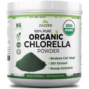 Zazzee USDA Organic Chlorella Powder, Broken Cell Wall, 6 oz, 85 Servings, Free Scoop Included, 100% Pure, 20:1 Extract, Nutrient-Dense Superfood, Green Algae Powder, All-Natural, Non-GMO, Made in USA in Kuwait