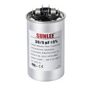 SUNLEE AC Capacitor 45/5 uF 370V / 440V CBB65 Dual Run Round - 45/5 MFD Run Capacitor for HVAC، مكثف مكيف الهواء - معترف به من UL وضمان 5 سنوات in Kuwait