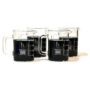 EISCO Premium Hand Crafted Beaker Mugs, Laboratory Quality Borosilicate Glass, 8.4oz (250mL) Capacity - Pack of 4 Mugs in Kuwait