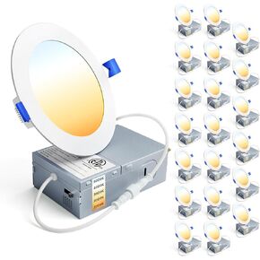Ensenior 48 حزمة 6 بوصات LED غائرة، قابلة للتعتيم، 2700K-5000K 5CCT، 1200LM سطوع عالي، 12W 120V، تقييم رطب، ضوء سقف رقاقة رفيع للغاية بدون غطاء - ETL & FCC & IC in Kuwait