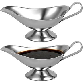 2 Pcs Stainless Steel Gravy Boat Set, 10 fl oz Sauce Ladle Pitcher, Ergonomic Handle and No-Drip Spout, Mirror Polished Sauce Server for Steak, Table Serving, Parties and Restaurants in Kuwait
