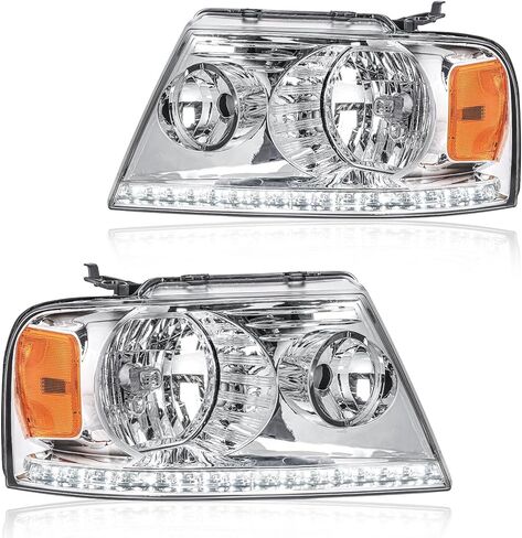 المصابيح الأمامية Fulux ث/شريط LED ل 04-08 فورد f150 06-08 لينكولن مارك LT الأضواء الأمامية تحل محل الكروم الإسكان العنبر عاكس in Kuwait