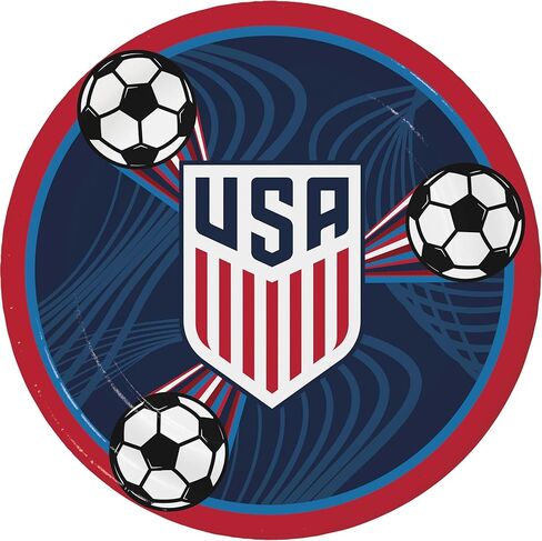 قل مرحباً! أطباق ورقية متعددة الألوان لكأس العالم لكرة القدم الأمريكية 2026 للرجال من USMNT، 9 بوصة، 48 قيراط. in Saudi Arabia