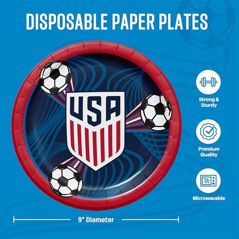قل مرحباً! أطباق ورقية متعددة الألوان لكأس العالم لكرة القدم الأمريكية 2026 للرجال من USMNT، 9 بوصة، 48 قيراط. in Saudi Arabia
