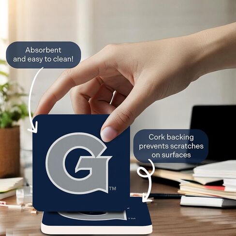 قواعد أكواب جامعة صبار الصحراء جورج تاون GU Hoyas قواعد أكواب مربعة ماصة للماء - مصنوعة من الحجر الرملي الطبيعي (عبوة مربعة من 4 قطع - أ) in Saudi Arabia